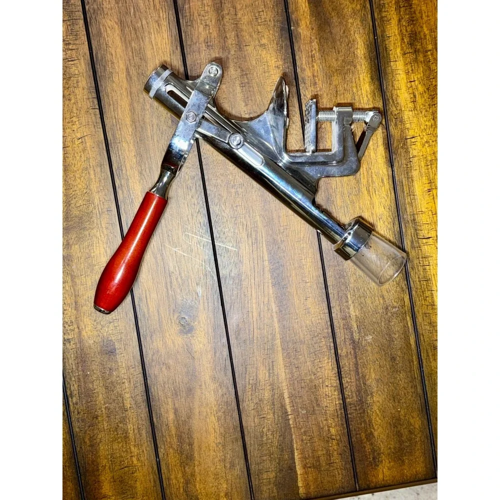 Vintage Wine Bottle Opener Cork Remover‎ Table Mount Wood Handle Bar Tool